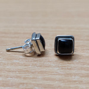 2.3 Grams <b>Black</b> Onyx <b>Stud</b> <b>Earrings</b> with Diamond 14K Rose Gold Geometric Face Design Trendy Bezel Setting - Product Image 1