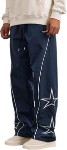 Pantalones casuales de estrella lateral para hombre, pantalones de chándal ligeros Y2K con cordón para baile, diseño de pierna recta de moda holgada - Product Image 3