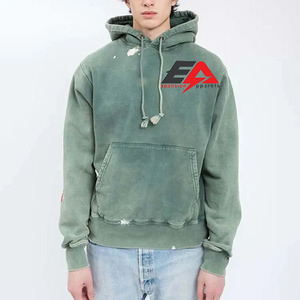 Sudaderas con capucha térmicas Unisex desgastadas con lavado ácido de algodón con estampado de alta calidad DTG personalizado - Product Image 1