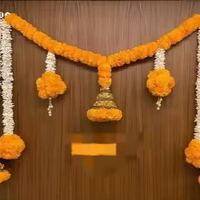 Guirlande de fleurs artificielles moelleuses de marigold, couleurs et tailles personnalisées, style durable, décorations pour portes d'entrée, mariages et temples de Jaipur