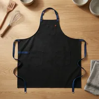 Tablier classique robuste réutilisable en toile noire avec poches tissées, lavable en machine, résistant à l'eau, écologique, pour la cuisine quotidienne
