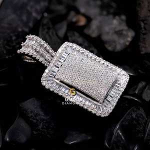 Colgante de Plata de Ley 925 para hombre, colgantes finos rectangulares de nueva moda, Baguette brillante, Diamante cultivado en laboratorio, completamente helado para regalos - Product Image 4