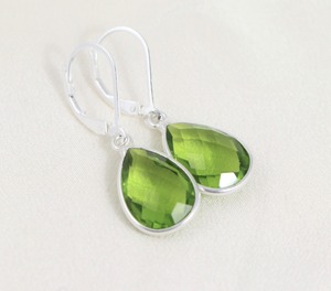 Peridot Quartz Pear-Shape <b>Drop</b> <b>Earrings</b> - Silver-Plated Natural Stone August Birthstone Jewelry for Women with Lever-Back Design - Product Image 1