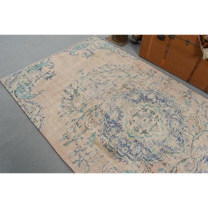 Alfombra Turca Vintage de Lana Azul, 4.5x8.8 pies (137x269 cm) - Product Image 5