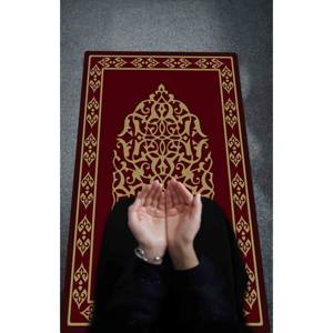 <b>Red</b> Islamic Prayer Rug: Elegant Mosque Decor, Non-Slip Carpet,With Pile Soft Rug - Product Image 4