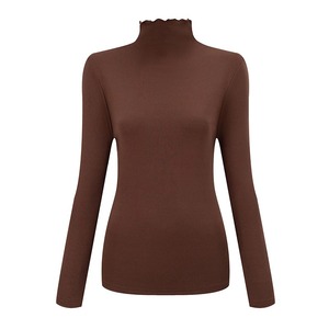 Haut décontracté à col montant pour femme, tendance, confortable et chaud, en jersey avec décoration boutonnée - Product Image 1
