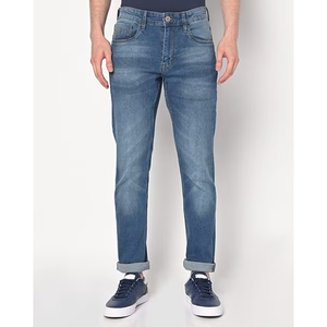 Pantalones vaqueros de estilo recto cómodos y personalizados para hombre, transpirables y lavados medianos para todas las estaciones, cintura informal tipo media - Product Image 2