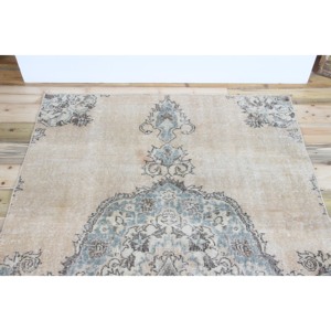 4.3x7.1 ft Vintage Rug, Turkish Area Rug, <b>Brown</b> Blue Floral <b>Wool</b> Rug - Product Image 4