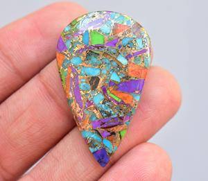 Perles de pierres précieuses naturelles turquoises, perles pour bijoux, ornements de pierres précieuses bronzées, de hauteur orange, vert et noir - Product Image 5