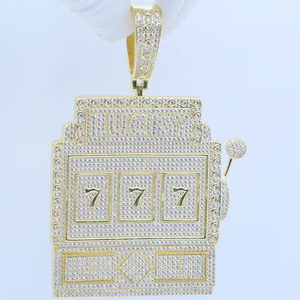 Collier pendentif de luxe en forme de machine à sous sertie de diamants, moissanite VVS, argent 925, style hip-hop - Product Image 4