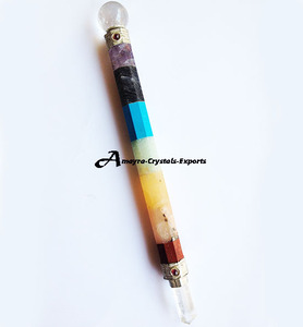 Gemstone Seven Chakra Varilla de curación unida con punta de cristal Palo de ágata natural Venta al por mayor Comprar de Amayra Crystal Exports - Product Image 3