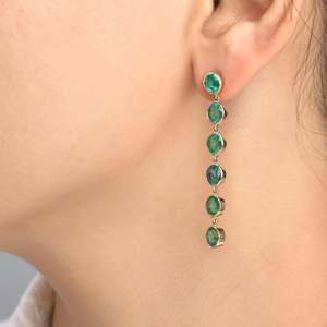 Exclusive Designer Luxury Light Weight 18k 22k Pure Gold Natural Green <b>Emerald</b> Oval Bezel Set Link <b>Earrings</b> Women Accessories - Product Image 4