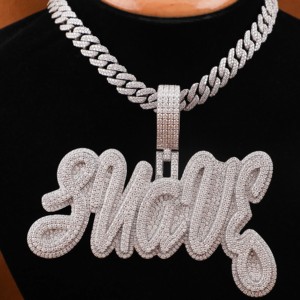Colgante de Placa con Nombre Personalizado en Plata 925, Cadena con Nombre Personalizada, Regalo Personalizado, Colgante con Letras de Moissanita, Joyería Hip Hop con Incrustaciones - Product Image 4