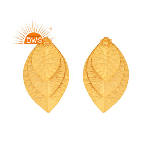 Boucles d'oreilles pendantes en argent sterling plaqué or 18 carats, design feuille, demi-bijoux fins, fabricant - Product Image 1