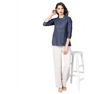 Hauts en denim bleu régulier pour femmes - Product Image 2