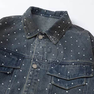 Veste en jean avec strass pour hommes Design de mode Vêtements d'extérieur décontractés brillants Veste en jean avec strass d'approvisionnement d'usine - Product Image 3