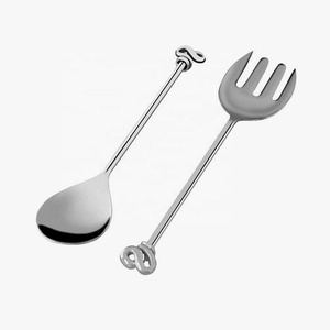 Round <b>Plain</b> Yellow Resin Handle Stainless Steel Hand Mirror Polished Salad Serving Set in a Gift Box - Product Image 3