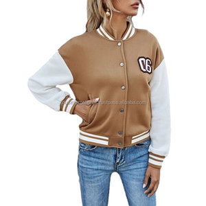 Veste de baseball courte décontractée pour femmes Varsity Letter Print Faux Fur Sleeves Zipper Design Denim Winter Outwear Impression numérique - Product Image 3