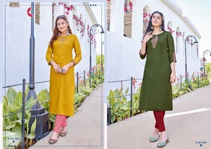 Rayon Debby Fabrics Khalid con bordado Trabajo largo Kurti para mujer - Product Image 4