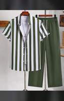Conjunto Casual de Dos Piezas para Hombre, Traje de Franela Sólida para Primavera/Verano, Camisa Teñida y Pantalones Transpirables 100% Poliéster