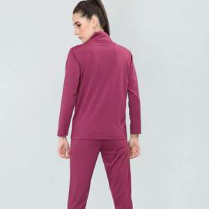 Traje de correr de dos piezas sólido de moda para mujer, chándal ligero y cómodo con cremallera, chaqueta con cremallera completa, cintura elástica corta - Product Image 5