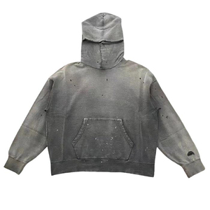 Poids lourd 420 Gsm sweat à capuche sans chaîne personnalisé hommes en détresse surdimensionné blanc acide Vintage acide lavé à capuche - Product Image 6
