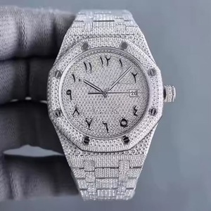 Reloj automático de cuarzo de diamante de moissanita de oro blanco de 14 quilates para adultos Diseño único de acero inoxidable - Product Image 1