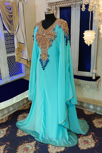 Caftán de diseño islámico Mint firozi y aquablue - Product Image 3