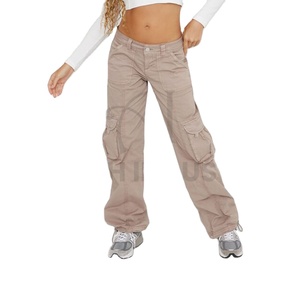 กางเกงคาร์โก้ทรงแบ็กกี้ผ้าคอตตอนของผู้หญิงเอวต่ำดีไซน์แบบยืดหยุ่นปิดเอวสีเขียวขาวดำกระเป๋าสายคาดเอวหน้าแบน - Product Image 6