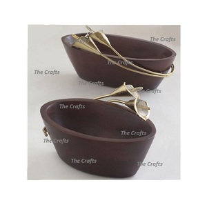 Ensemble de 2 bols à dessert en bois poli pour mariage, avec taille et forme personnalisées, de haute qualité, pour servir les aliments à bas prix - Product Image 1