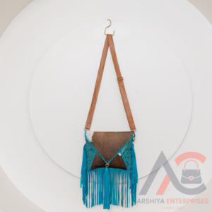 Bolso con flecos de cuero para mujer, bolso de cuero con flecos, con estilo, turquesa, de estilo bohemio - Product Image 4