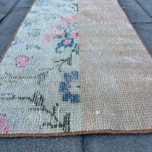 Turkish Vintage <b>Wool</b> Patchwork Rug 1.3x2.4 ft (41x73 Cm) <b>Brown</b> with Latex Backing - Product Image 5