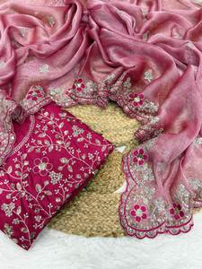 Tejido a mano con detalles finos, bordado con Zari y lentejuelas, Sari de seda pura con una pieza de blusa de punto a precio mayorista - Product Image 6