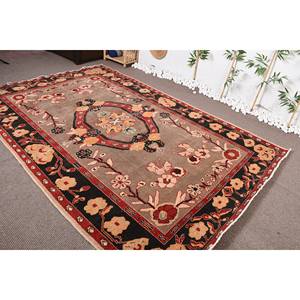 Tapis en laine patchwork marron et rouge traditionnel vintage de 6.5x9.9 pieds avec support en latex - Product Image 3