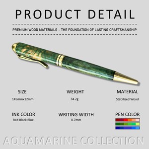 Aquamarine Collection: Luxury Handmade 0.7mm Writing Width Stabilized Wood Ballpoint <b>Pen</b> Business Gift <b>Wedding</b> Souvenir <b>Pen</b> - Product Image 2