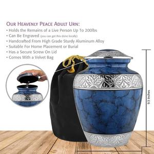 Hecho a mano 9,5 \ "Urna de metal azul oscuro Hermoso acabado etéreo Artesanía superior Suministros funerarios - Product Image 2