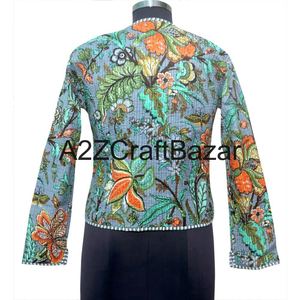 Veste courte matelassée réversible 100% coton biologique respirante pour femme, imprimé floral ethnique bohème d'hiver et d'automne - Product Image 5