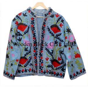 Veste matelassée d'hiver pour femmes de haute qualité, faite à la main, broderie Suzani, tissage tricoté respirant, tissu court, style ethnique - Product Image 6