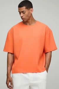 T-shirt en coton orange uni pour homme, coupe classique, manches courtes, col rond, décontracté, tricoté, design uni, 300g, anti-rétrécissement, ROLEIN SPORTS - Product Image 4