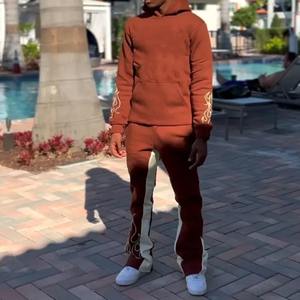 Ensemble sweat à capuche et pantalon de survêtement pour homme délavé à l'acide noir personnalisé Streetwear à impression de broderie vierge lourde pour l'hiver - Product Image 5