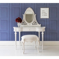 Table de toilette blanche en bois massif de style français moderne avec miroir par Java Furni Craft