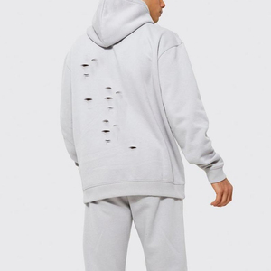 Meilleure vente personnalisé hommes lavé à l'acide en détresse sweats à capuche 100% coton français éponge sweats déchiré uni teint - Product Image 2