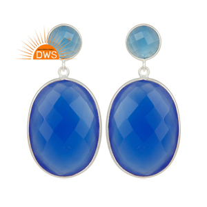 Pendientes colgantes de piedras preciosas de Calcedonia azul Natural de plata de ley fina de la mejor calidad, fabricante de joyería personalizada - Product Image 3