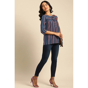 เสื้อลำลองผ้าฝ้ายพิมพ์ลายครามสำหรับผู้หญิงสำหรับใส่พักผ่อน - Product Image 3