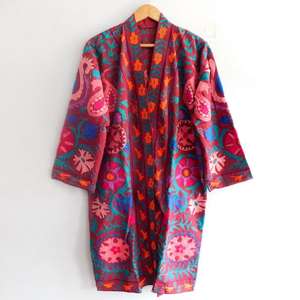 Handmade Women's Suzani Jacket Embroidered Cotton Winter <b>Coat</b> in Long or Short Robe Style Boho Style - Product Image 1