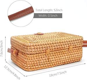Vintage Style Round Square <b>Wicker</b> <b>Crossbody</b> Rattan <b>Bag</b> From Vietnam Open Closure Type - Product Image 3