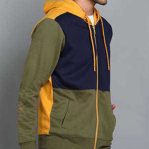 Sweat à capuche streetwear d'hiver pour homme, trois tons, de qualité supérieure |   Veste brodée bicolore olive et moutarde |   Veste zippée Urban Athletic - Product Image 3