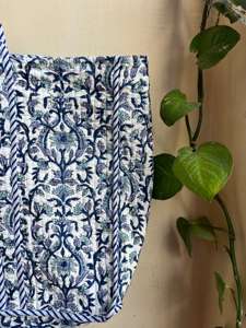 Bolso grande de algodón estampado a mano, bolso floral reversible, ecológico, uso diario, compras, estilo Jhola, bolso de mujer estampado acolchado - Product Image 3