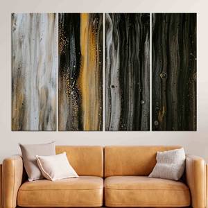 Impression sur toile abstraite moderne : décoration murale noire, blanche et dorée, lot de 4 toiles - Product Image 1