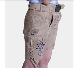 Short Lederhosen en cuir lisse fendu de vache véritable pour femme Poches avant Boutons brodés - Product Image 3